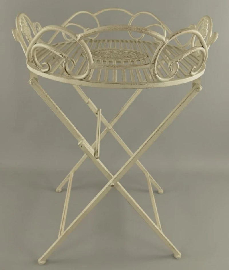 Casa Padrino Jugendstil Garten Beistelltisch Rustikal Weiß 63 x 48 x H. 70 cm - Klappbarer Garten Metall Tisch - Barock & Jugendstil Garten Möbel