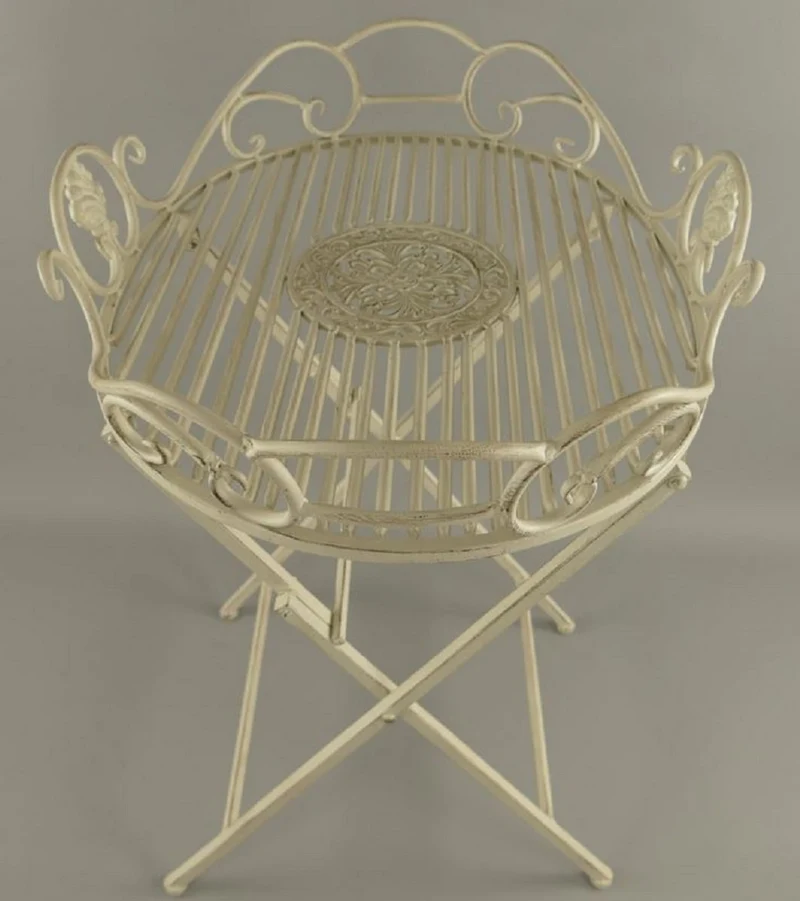 Casa Padrino Jugendstil Garten Beistelltisch Rustikal Weiß 63 x 48 x H. 70 cm - Klappbarer Garten Metall Tisch - Barock & Jugendstil Garten Möbel