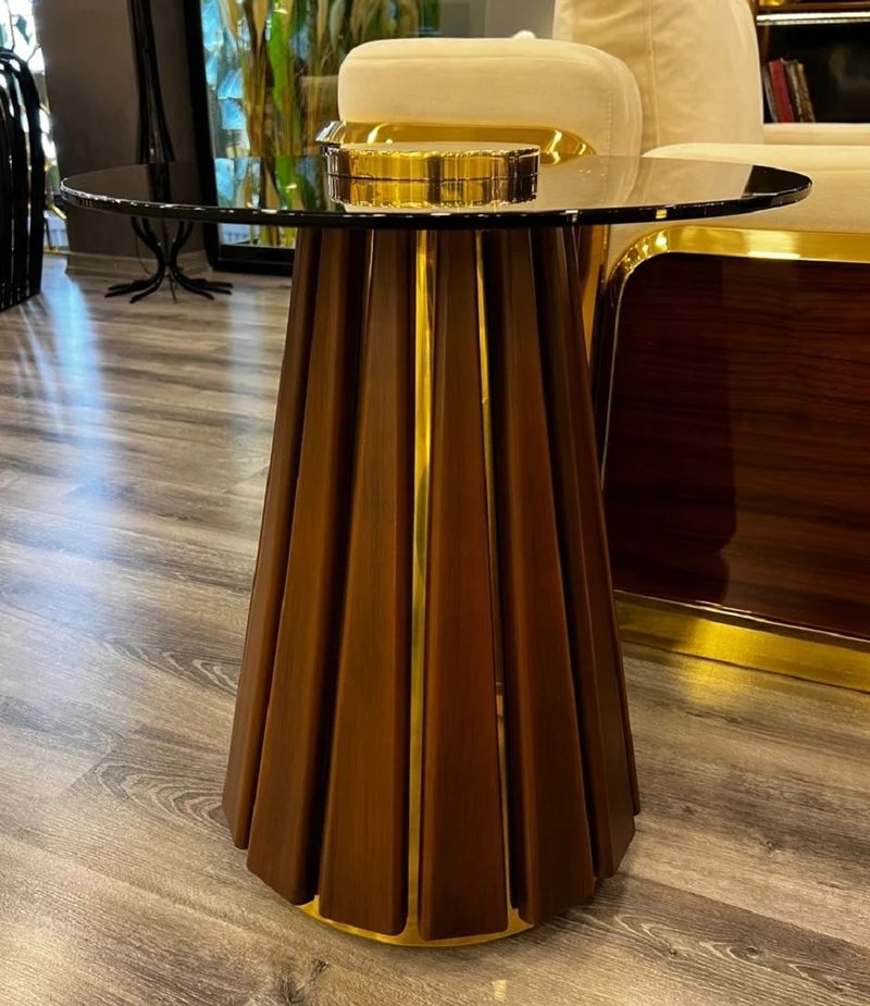 Casa Padrino Luxus Beistelltisch Braun / Gold Ø 50 x H. 60 cm - Runder Tisch mit Glasplatte - Wohnzimmer Möbel - Luxus Möbel - Hotel Möbel - Luxus Kollektion