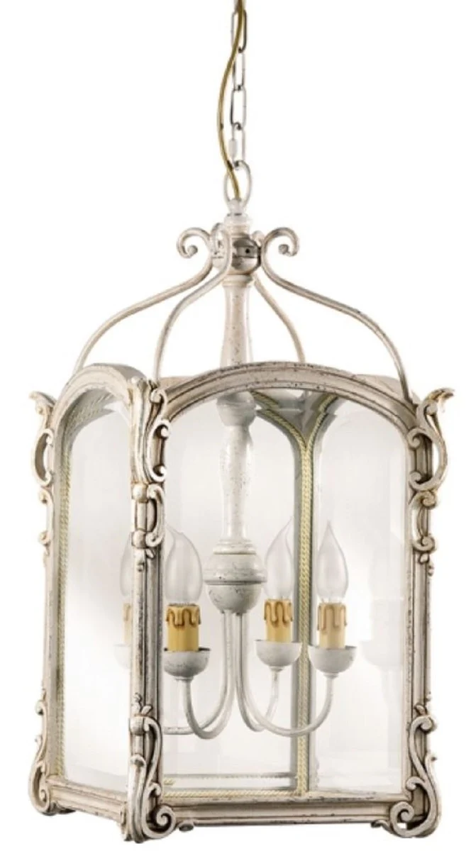 Casa Padrino Luxus Barock Wohnzimmer Hängeleuchte Antik Silber 34 x 34 x H. 64 cm - Handgefertigte Barockstil Pendelleuchte - Luxus Qualität - Made in Italy - Edel & Prunkvoll