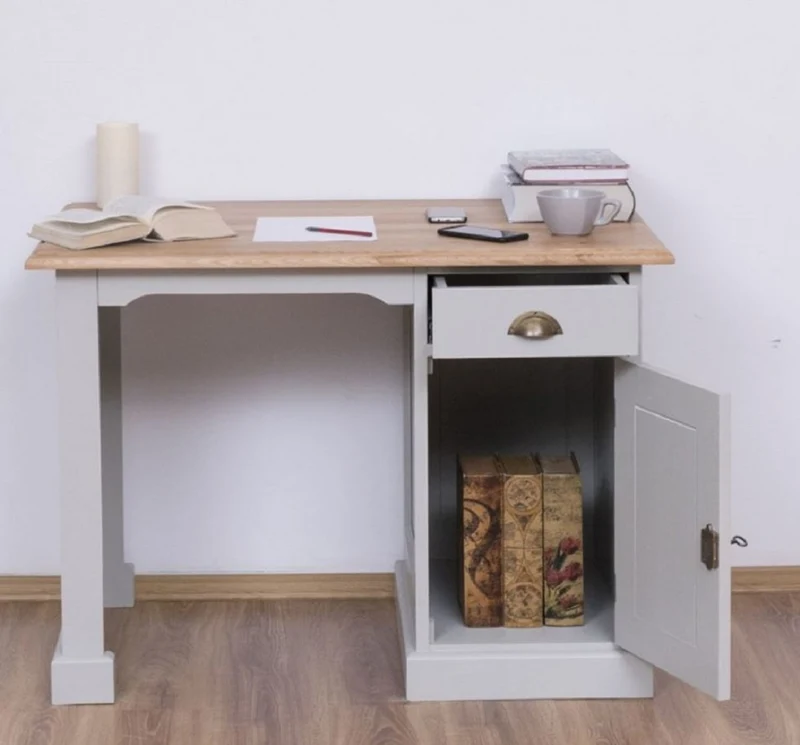 Casa Padrino Landhausstil Schreibtisch Grau / Naturfarben 110 x 70 x H. 78 cm - Massivholz Sekretär im Landhausstil - Büro Möbel - Massivholz Möbel - Landhausstil Möbel