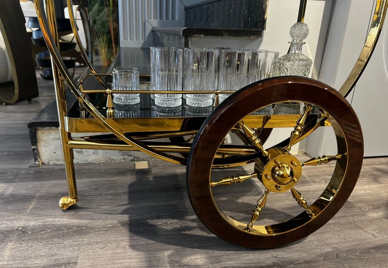 Casa Padrino Luxus Servierwagen Gold / Braun / Schwarz 98 x 48 x H. 85 cm - Edelstahl Trolley mit Glasplatten - Hotel Restaurant Gastronomie Trolley - Hotel & Restaurant Accessoires