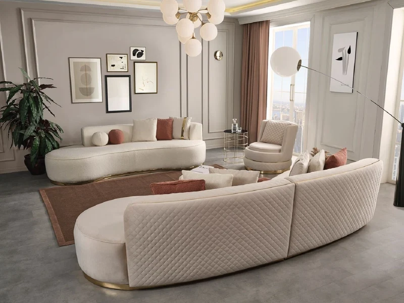 Casa Padrino Luxus Drehsessel Creme / Gold 80 x 85 x H. 81 cm - Wohnzimmer Sessel mit edlem Samtstoff - Wohnzimmer Möbel - Luxus Möbel - Luxus Einrichtung