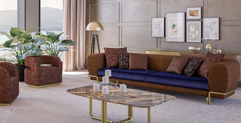 Casa Padrino Luxus Sofa Braun / Lila / Messing 300 x 100 x H. 75 cm - Wohnzimmer Sofa - Hotel Sofa - Wohnzimmer Möbel - Hotel Möbel - Luxus Möbel - Luxus Einrichtung