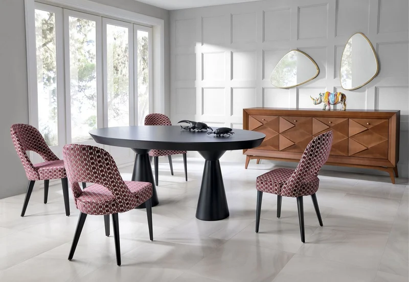 Casa Padrino Luxus Art Deco Esstisch Matt Schwarz 200-250 x 120 x H. 78 cm - Ausziehbarer Massivholz Küchentisch mit ovaler Tischplatte - Esszimmer Möbel - Art Deco Möbel - Luxus Möbel