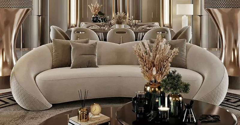 Casa Padrino Luxus Wohnzimmer Set Hellgrau / Kupfer / Schwarz - 2 Luxus Sofas & 2 Luxus Sessel & 1 Luxus Couchtisch & 2 Luxus Beistelltische - Wohnzimmer Möbel - Luxus Möbel