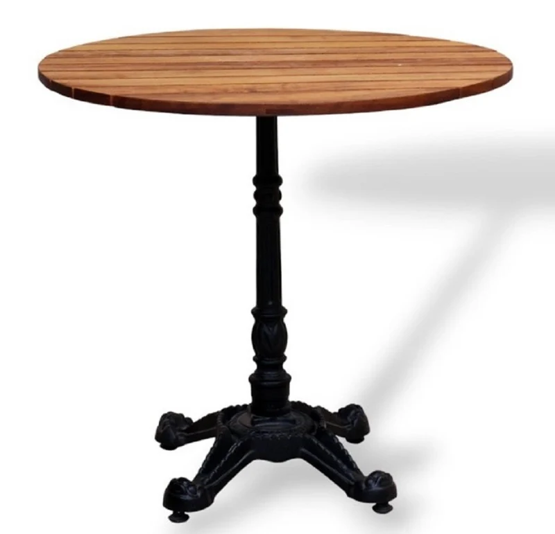 Casa Padrino Industrie Stil Garten Esstisch Dunkelbraun / Schwarz 70 x H. 76 cm - Rund Gartentisch mit Massivholz Tischplatte - Industrie Stil Gastronomie & Garten Möbel