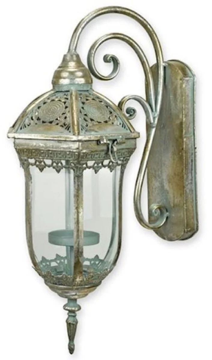 Casa Padrino Barock Außen Wandlaterne Antik Silber 16,5 x 26,6 x H. 45,4 cm - Barock Outdoor Laterne - Garten Wand Laterne im Barockstil - Barock Außenbeleuchtung