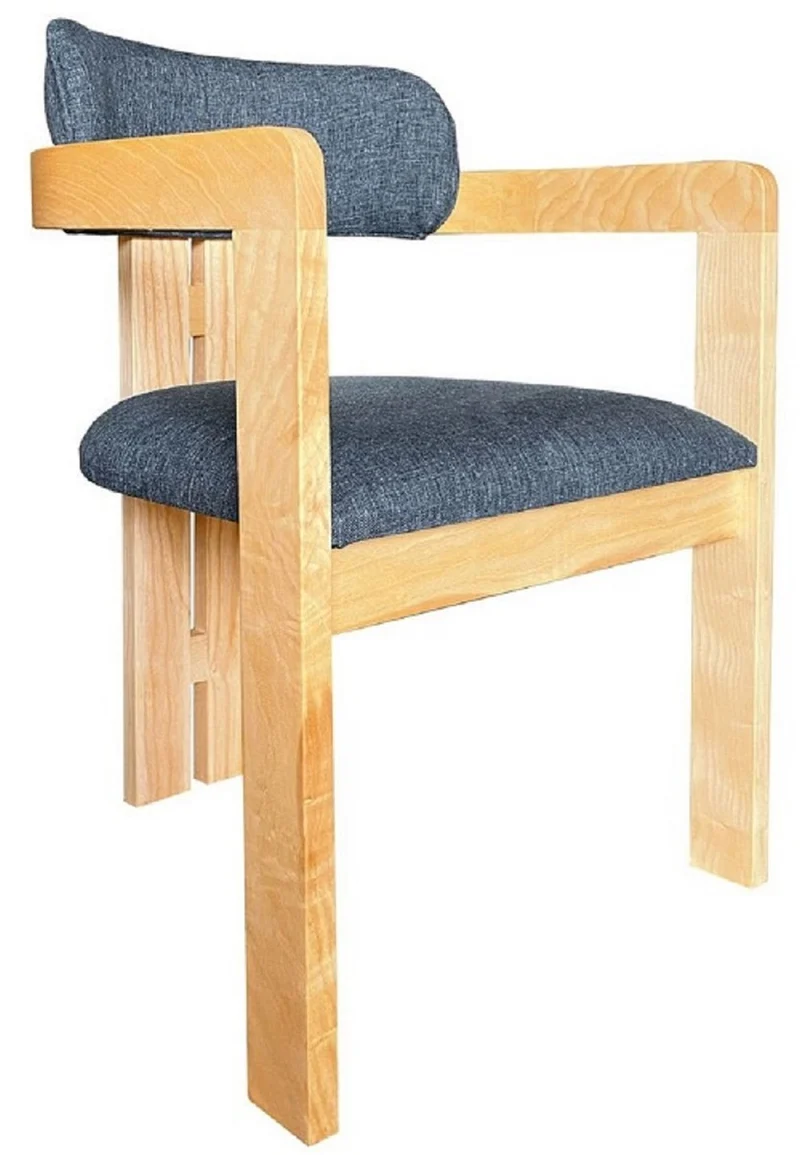 Casa Padrino Luxus Esszimmerstuhl 4er Set mit Armlehnen Blau / Naturfarben 56 x 54 x H. 82 cm - Esszimmer Möbel - Restaurant Möbel - Massivholz Möbel - Luxus Möbel