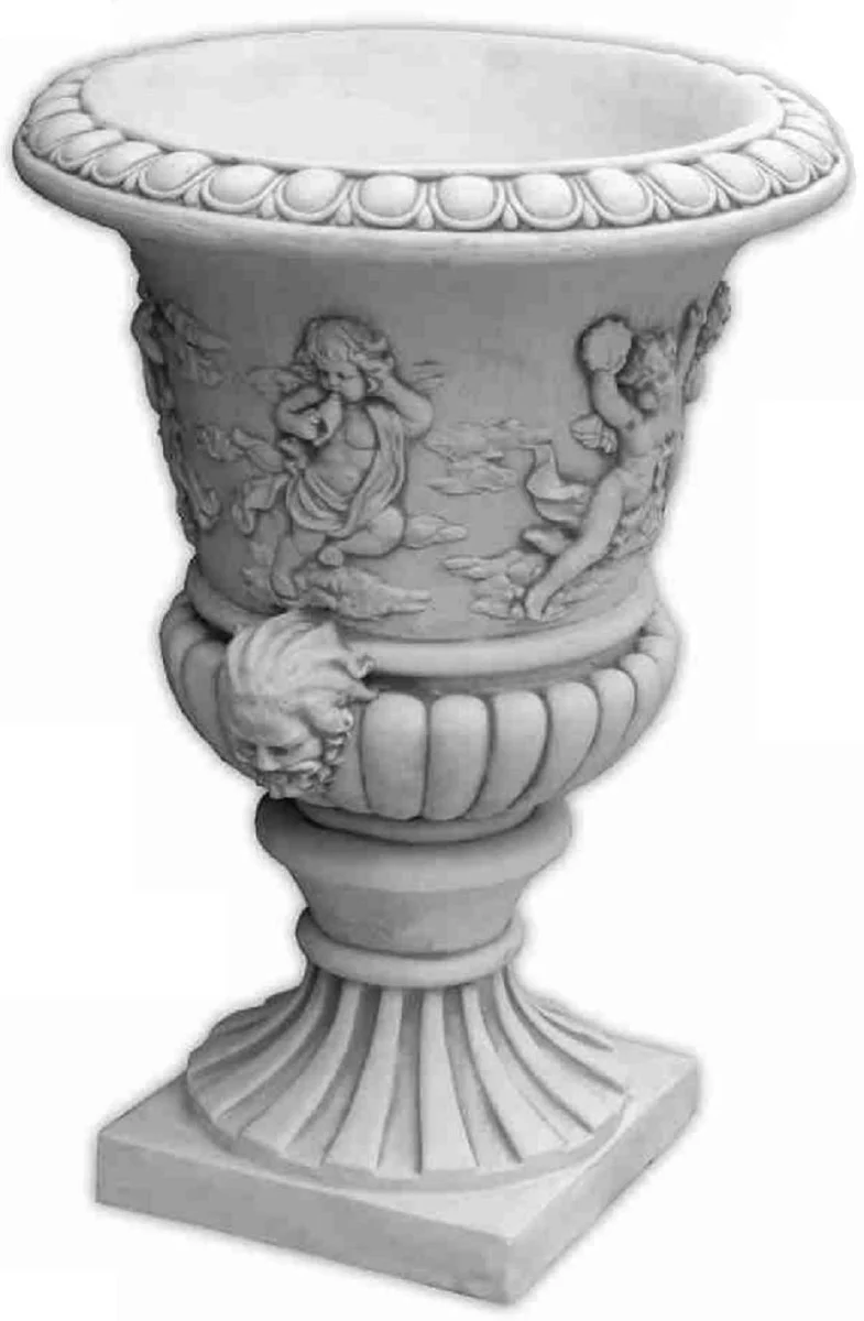 Casa Padrino Barock Garten Deko Blumentopf Grau Ø 55 x H. 78 cm - Prunkvoller Pflanzentopf im Barockstil - Barock Garten Deko - Barock Terrassen Deko - Barock Deko Accessoires