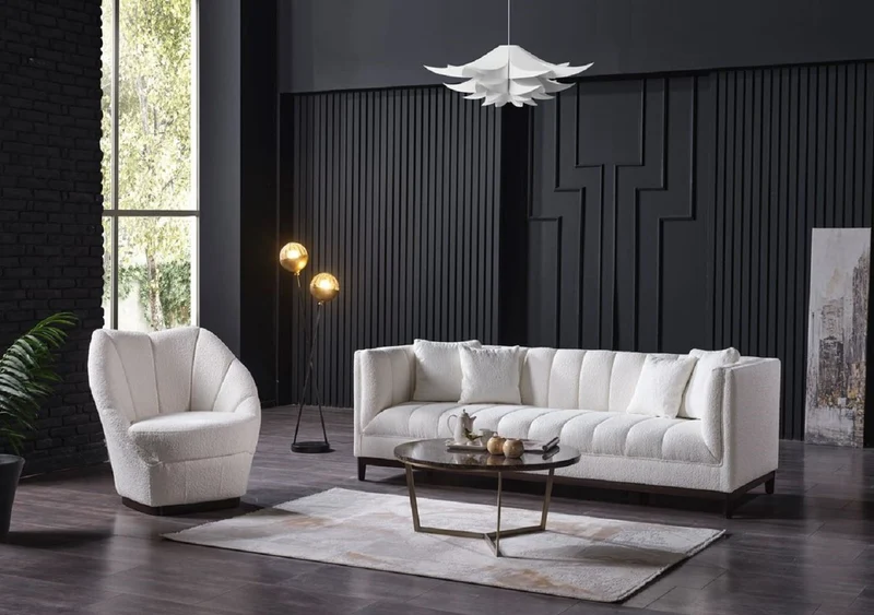 Casa Padrino Luxus Wohnzimmer Set Weiß / Schwarz / Messing - 2 Luxus Sofas & 2 Luxus Sessel & 1 Luxus Couchtisch - Wohnzimmer Möbel - Luxus Möbel - Luxus Einrichtung - Wohnzimmer Einrichtung