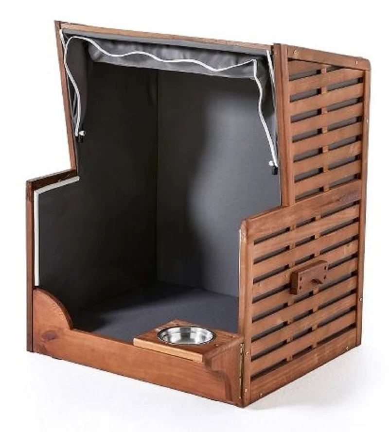 Casa Padrino Hunde Strandkorb mit Wassernapf Braun / Grau / Weiß 75 x 65 x H. 87 cm - Hunde Möbel - Tier Möbel - Garten Möbel - Outdoor Möbel