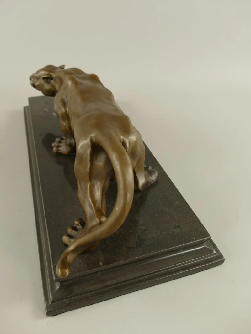 Casa Padrino Luxus Bronze Skulptur Leopard auf Marmorsockel 40 cm Antik Stil
