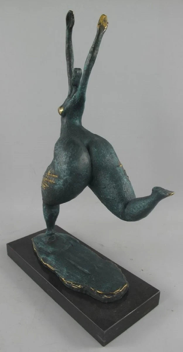 Casa Padrino Luxus Bronze Deko Skulptur Tänzerin Türkis / Gold / Schwarz 35 x 15 x H. 48 cm - Abstrakte Bronze Deko Figur mit Marmorsockel - Schreibtisch Deko - Deko Accessoires