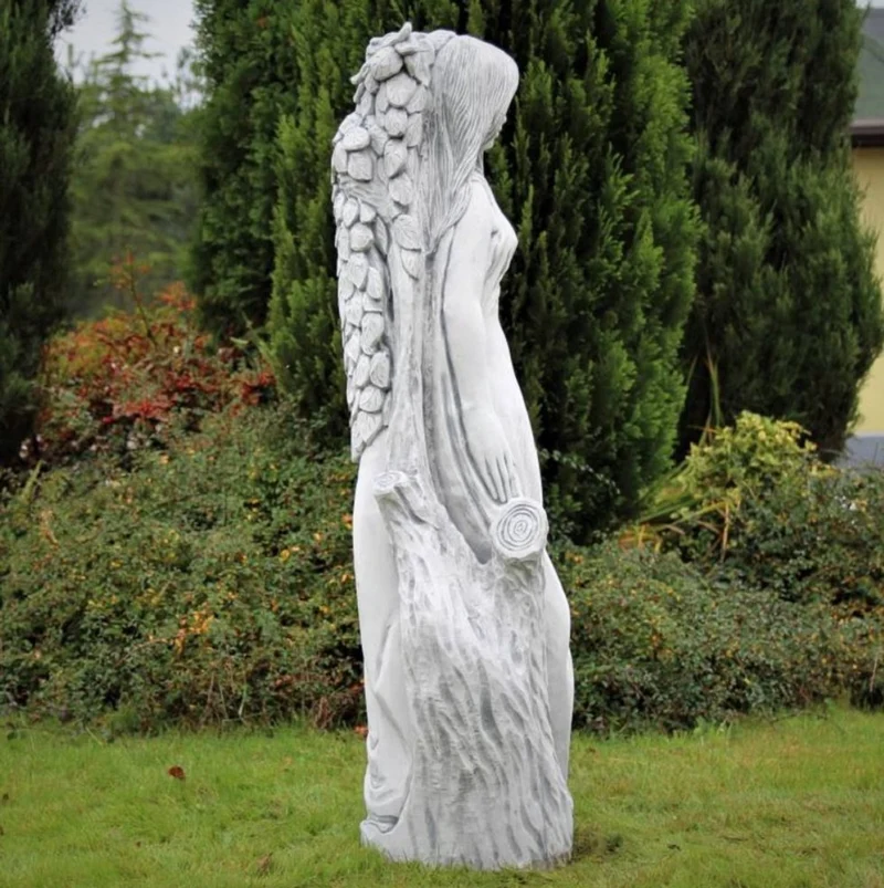 Casa Padrino Jugendstil Garten Deko Skulptur Dame Grau 40 x 40 x H. 140 cm - Elegante Garten Deko Stein Figur - Barock & Jugendstil Garten Deko Accessoires