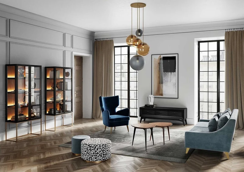 Casa Padrino Luxus Vitrine mit LED Beleuchtung Matt Schwarz / Messing / Matt Cognac 90 x 40 x H. 200 cm - Beleuchteter Massivholz Vitrinenschrank mit 2 Glastüren - Wohnzimmer Möbel - Luxus Möbel