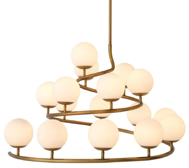 Casa Padrino Luxus Kronleuchter Antik Messing / Weiß 105 x 95 x H. 52 cm - Wohnzimmer Kronleuchter mit runden Glas Lampenschirmen - Hotel Kronleuchter - Restaurant Kronleuchter - Luxus Qualität