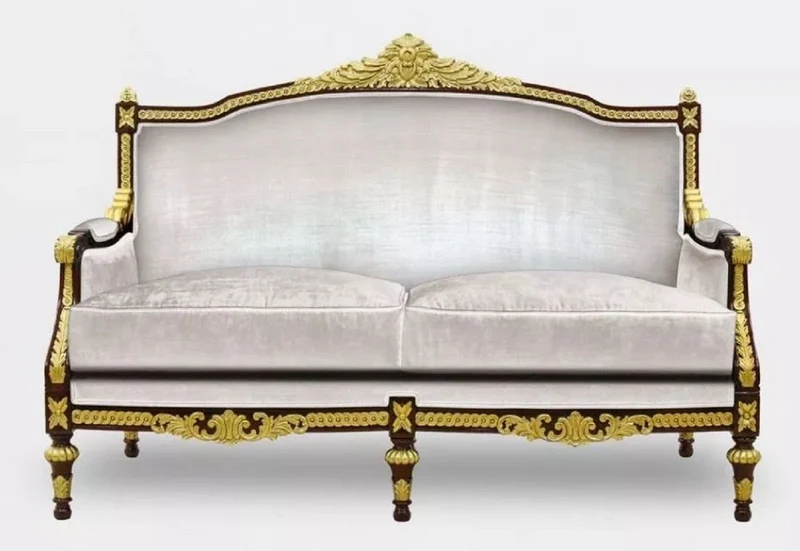 Casa Padrino Luxus Barock Wohnzimmer 2er Sofa Grau / Dunkelbraun / Gold - Handgefertigtes Barockstil Sofa - Luxus Wohnzimmer Möbel im Barockstil - Barock Möbel - Edel & Prunkvoll