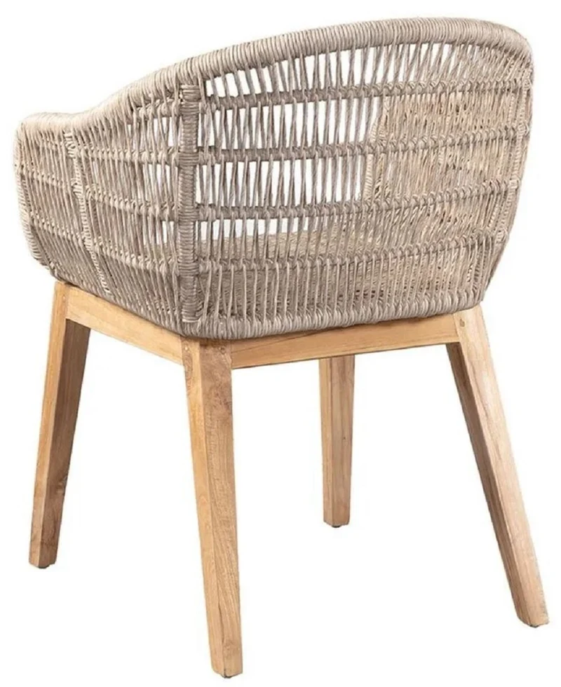Casa Padrino Luxus Esszimmer Stuhl Grau / Naturfarben 60 x 60 x H. 80 cm - Luxus Garten Stuhl mit edlem Rattangeflecht - Esszimmer Möbel - Garten Möbel - Rattan Möbel - Luxus Möbel