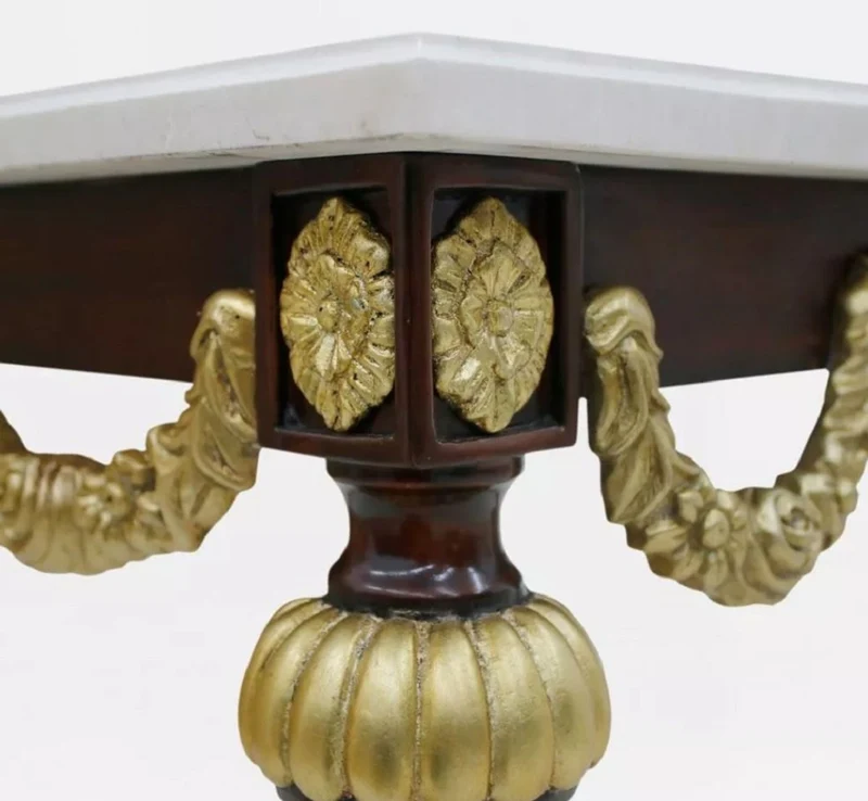 Casa Padrino Luxus Barock Beistelltisch mit Marmorplatte Weiß / Dunkelbraun / Gold - Rechteckger Massivholz Tisch im Barockstil - Barock Möbel - Edel & Prunkvoll