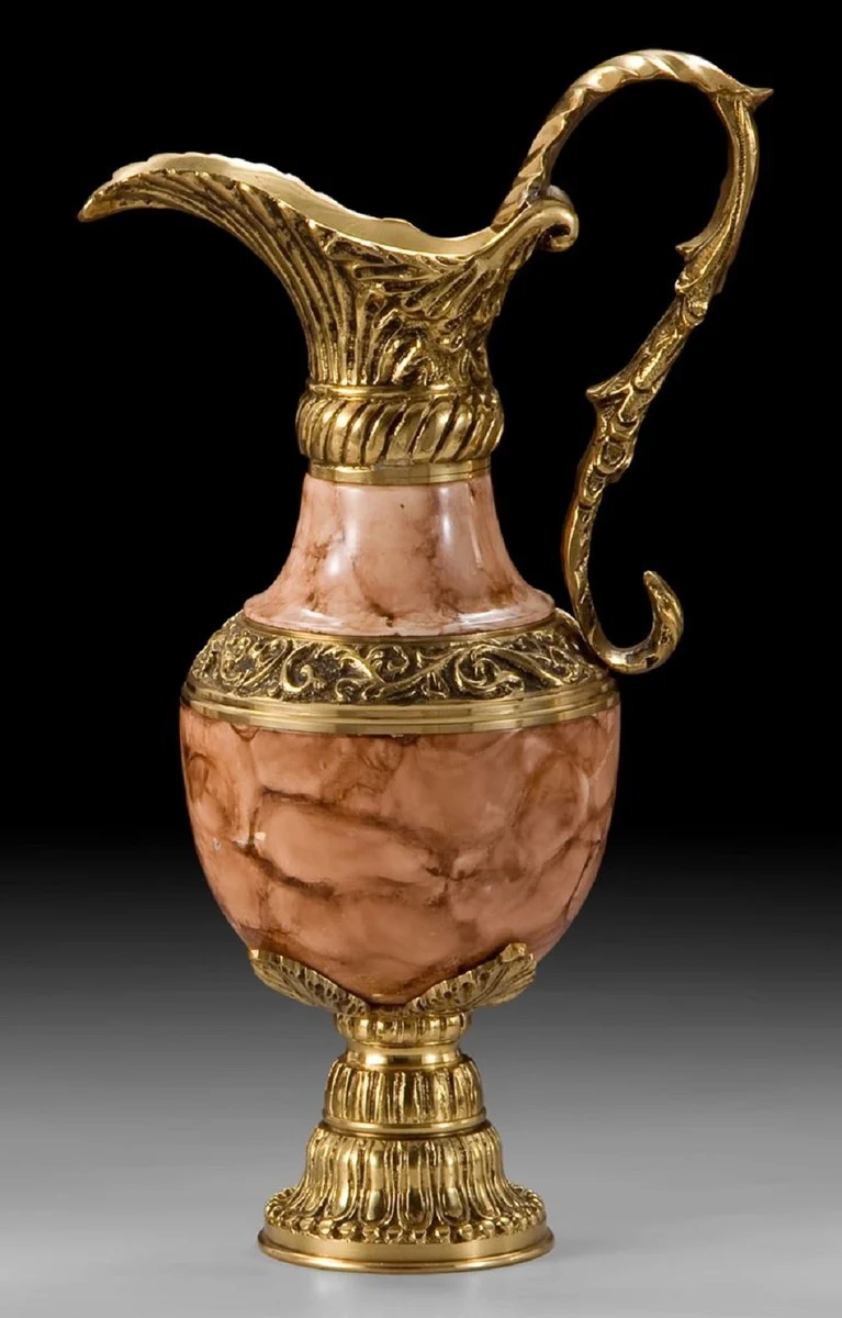 Casa Padrino Luxus Barock Vase in Weinkrug Form Gold / Beige 21 x H. 37 cm - Handgefertigte Bronze Blumenvase - Barock Deko Accessoires - Barock Interior - Barock Möbel - Edel & Prunkvoll