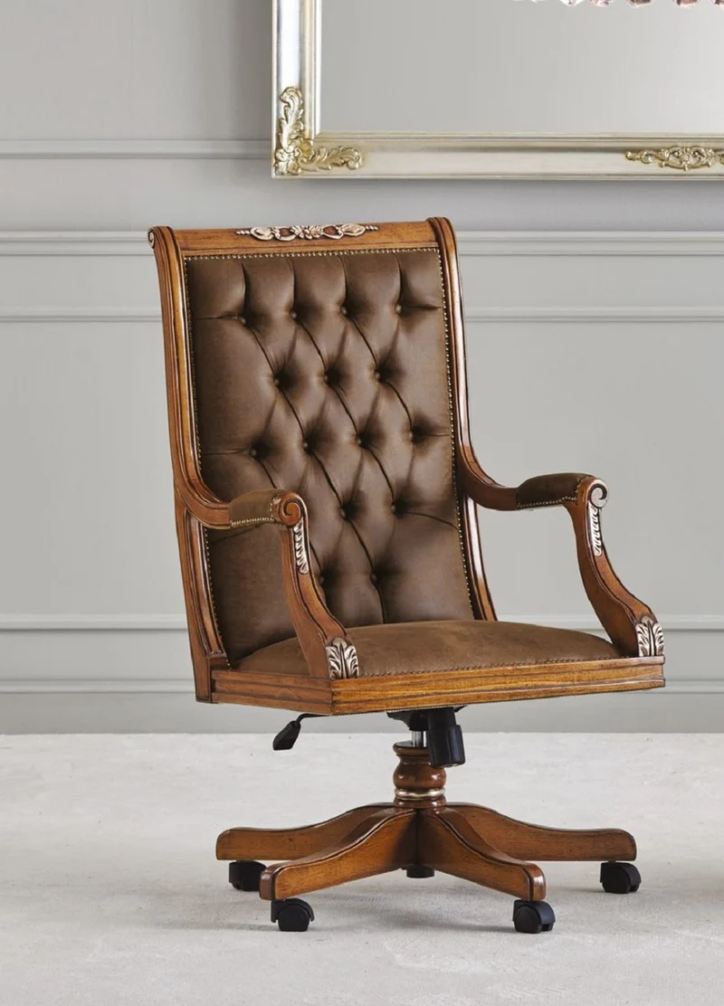 Casa Padrino Luxus Barock Chesterfield Schreibtischstuhl Braun - Höhenverstellbarer Barockstil Bürostuhl mit edlem Kunstleder - Barock Büro Möbel - Luxus Qualität - Made in Italy