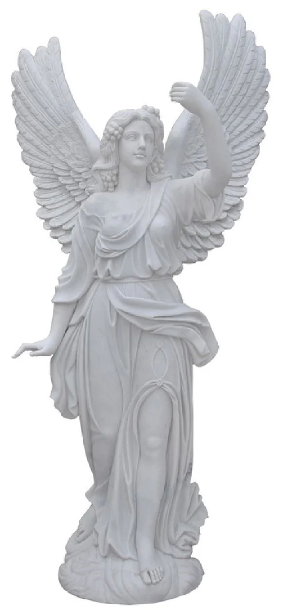 Casa Padrino Luxus Jugendstil Marmor Deko Skulptur Engel Weiß H. 215 cm - Prunkvolle Garten Marmor Deko Figur - Barock & Jugendstil Garten Marmor Deko Accessoires - Edel & Prunkvoll