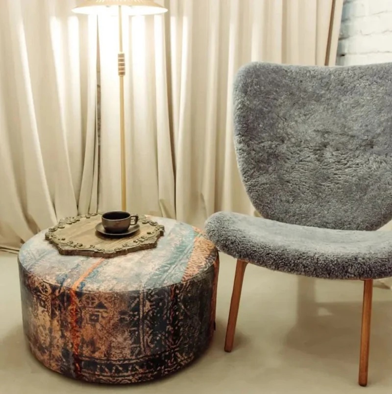 Casa Padrino Luxus Fußhocker Mehrfarbig Ø 75 x H. 30 cm - Runder Samt Hocker - Wohnzimmer Möbel - Hotel Möbel - Luxus Möbel - Luxus Einrichtung