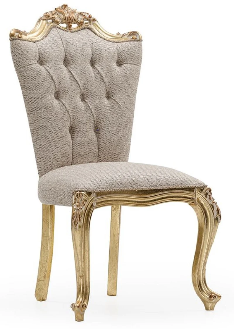 Casa Padrino Luxus Barock Esszimmer Stuhl 6er Set Grau / Gold - Prunkvolle Barockstil Küchen Stühle - Luxus Esszimmer Möbel im Barockstil - Barock Esszimmer Möbel - Barockstil Möbel
