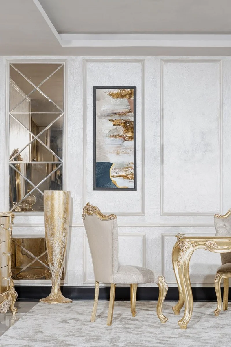 Casa Padrino Luxus Barock Esszimmer Stuhl 6er Set Grau / Gold - Prunkvolle Barockstil Küchen Stühle - Luxus Esszimmer Möbel im Barockstil - Barock Esszimmer Möbel - Barockstil Möbel