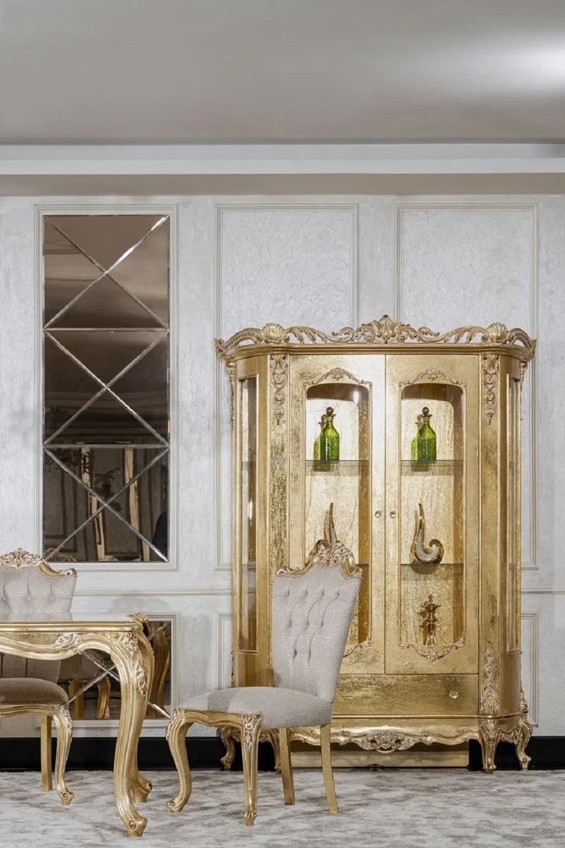 Casa Padrino Luxus Barock Esszimmer Stuhl 6er Set Grau / Gold - Prunkvolle Barockstil Küchen Stühle - Luxus Esszimmer Möbel im Barockstil - Barock Esszimmer Möbel - Barockstil Möbel