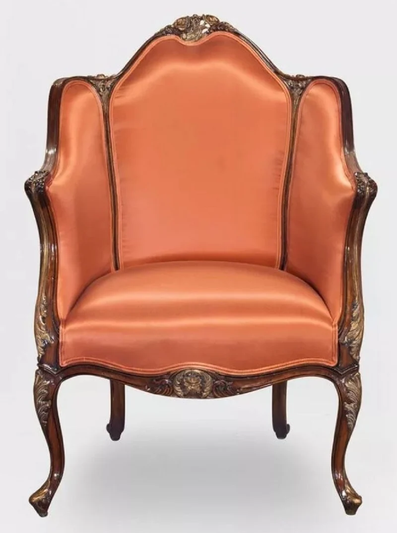 Casa Padrino Luxus Barock Sessel Orange / Dunkelbraun / Bronze - Prunkvoller Wohnzimmer Sessel im Barockstil - Barock Wohnzimmer Möbel - Edel & Prunkvoll