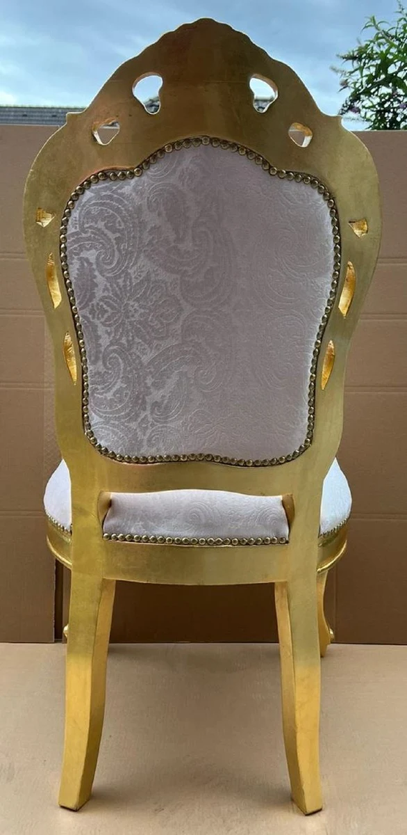 Casa Padrino Luxus Barock Esszimmer Stuhl Grau / Gold - Handgefertigter Barockstil Stuhl mit Muster - Esszimmer Möbel im Barockstil - Barock Möbel