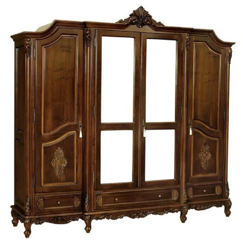 Casa Padrino Luxus Barock Schlafzimmerschrank Dunkelbraun - Prunkvoller Massivholz Schrank mit 4 Türen und 3 Schubladen - Barock Kleiderschrank - Barock Schlafzimmer Möbel