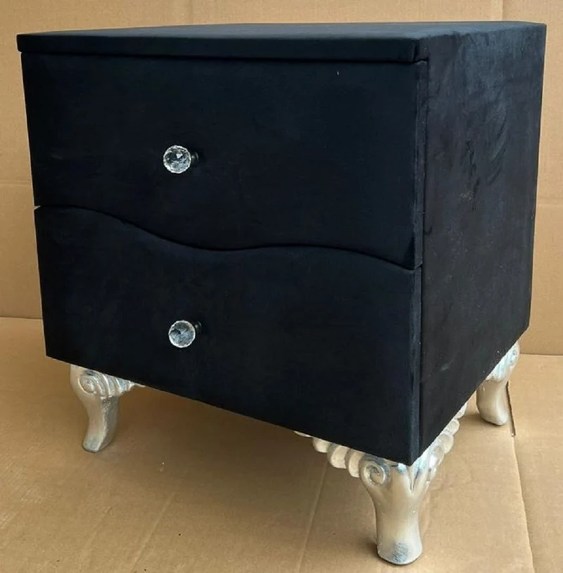 Casa Padrino Barock Nachtkommode mit 2 Schubladen Schwarz / Silber - Barockstil Nachttisch - Barock Möbel - Schlafzimmer Möbel im Barockstil - Edel & Prunkvoll