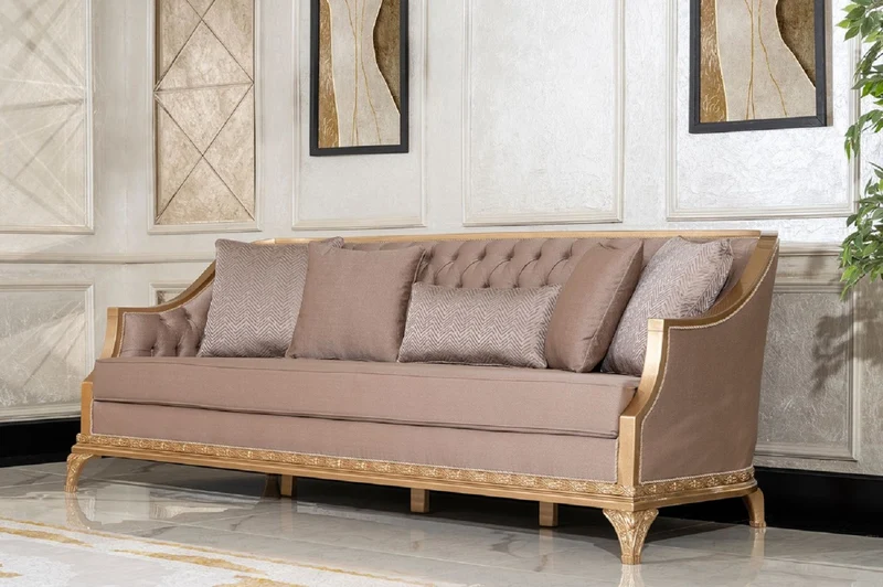 Casa Padrino Luxus Barock Wohnzimmer Set Braun / Gold - 2 Sofas & 2 Sessel & 1 Couchtisch & 2 Beistelltische - Handgefertigte Luxus Wohnzimmer Möbel im Barockstil - Edel & Prunkvoll