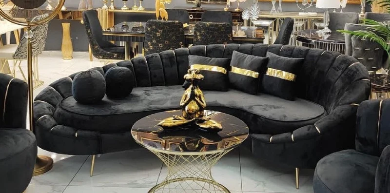 Casa Padrino Luxus Sofa Schwarz / Gold 250 x 70 x H. 80 cm - Wohnzimmer Sofa - Hotel Sofa - Wohnzimmer Möbel - Hotel Möbel - Luxus Möbel - Wohnzimmer Einrichtung - Luxus Einrichtung