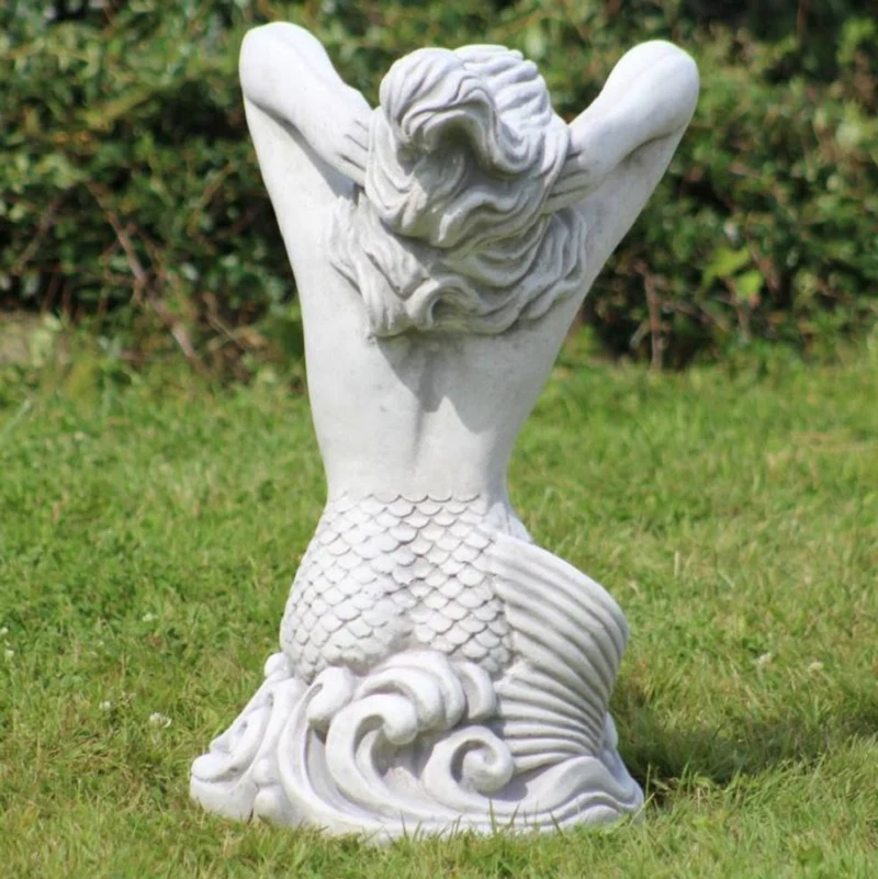 Casa Padrino Jugendstil Garten Deko Skulptur Meerjungfrau Grau 35 x 32 x H. 57 cm - Elegante Garten Deko Stein Figur - Barock & Jugendstil Garten Deko Accessoires
