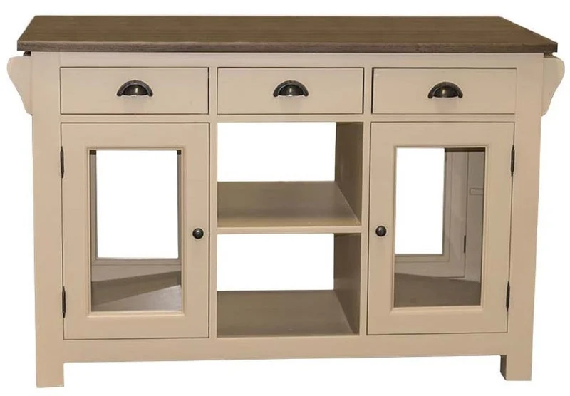 Casa Padrino Landhausstil Kücheninsel Beige / Dunkelbraun 135 x 65 x H. 90 cm - Massivholz Esszimmerschrank - Landhausstil Massivholz Küchen Möbel - Esszimmer Möbel im Landhausstil