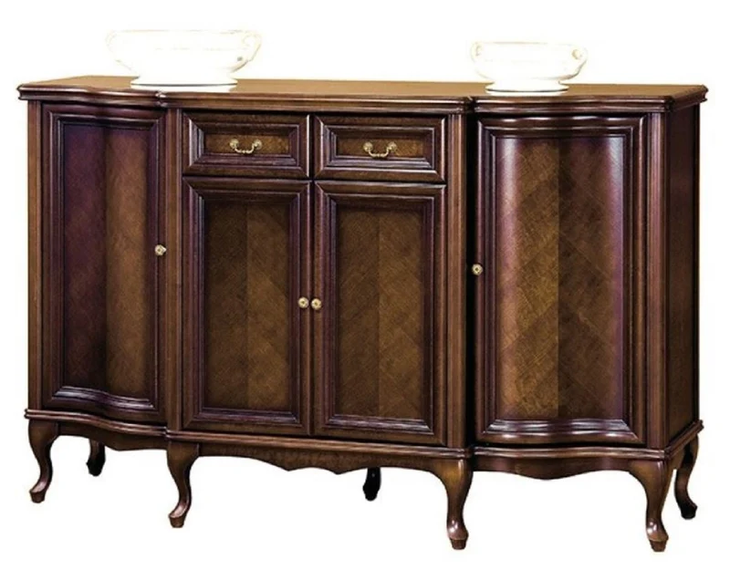 Casa Padrino Luxus Jugendstil Sideboard Dunkelbraun 176 x 57,5 x H. 111 cm - Eleganter Massivholz Schrank mit 4 Türen und 2 Schubladen - Barock & Jugendstil Möbel