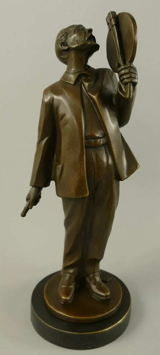 Casa Padrino Luxus Jugendstil Bronze Skulptur Vincent van Gogh Bronze / Schwarz 10 x 9 x H. 26 cm - Bronze Figur mit Marmorsockel - Dekofigur - Deko Accessoires