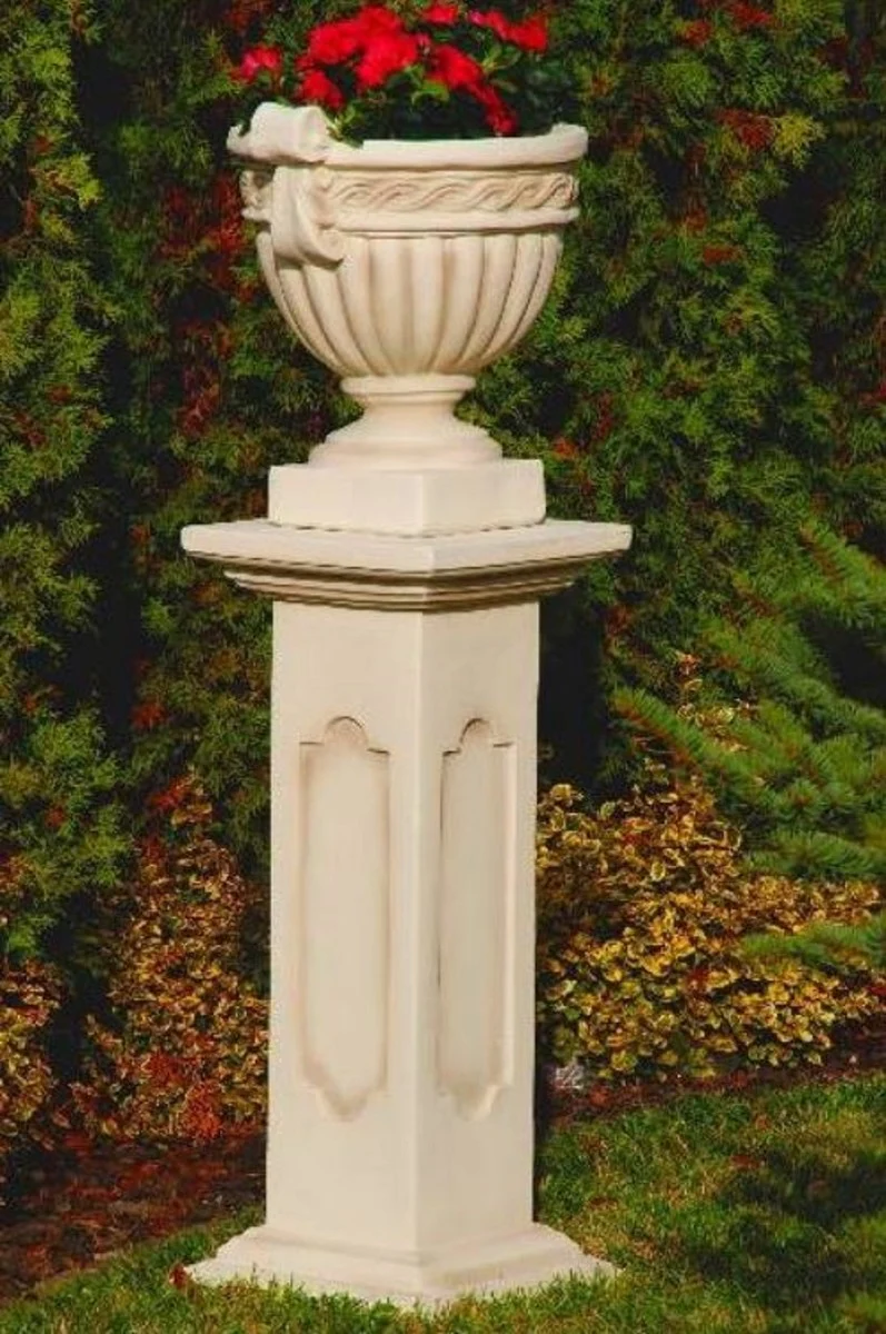 Casa Padrino Barock Säule Sandfarben / Beige 34 x 34 x H. 80 cm - Prunkvolle Gartensäule im Barockstil - Gartendeko Stein Säule - Barock Garten & Terrassen Deko Accessoires