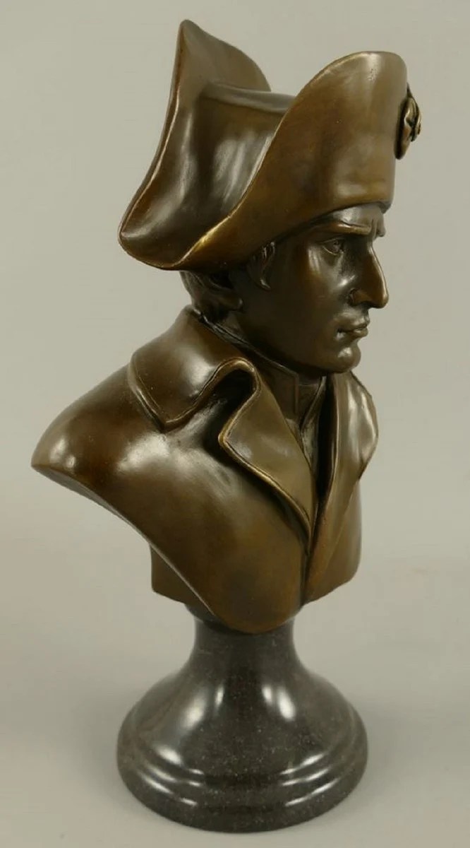 Casa Padrino Luxus Jugendstil Bronze Skulptur Napoleon Bronze / Schwarz 15 x 10 x H. 25 cm - Bronze Büste mit Marmorsockel - Bronzefigur - Dekofigur - Deko Accessoires
