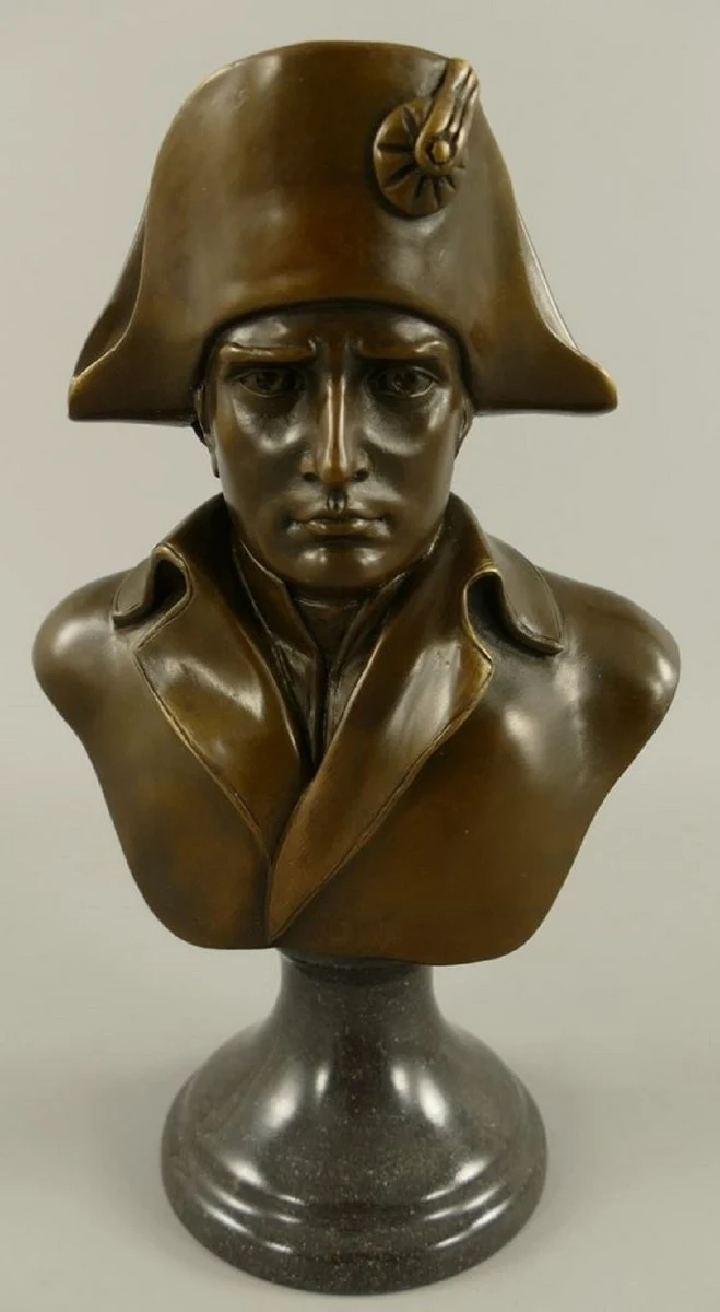 Casa Padrino Luxus Jugendstil Bronze Skulptur Napoleon Bronze / Schwarz 15 x 10 x H. 25 cm - Bronze Büste mit Marmorsockel - Bronzefigur - Dekofigur - Deko Accessoires