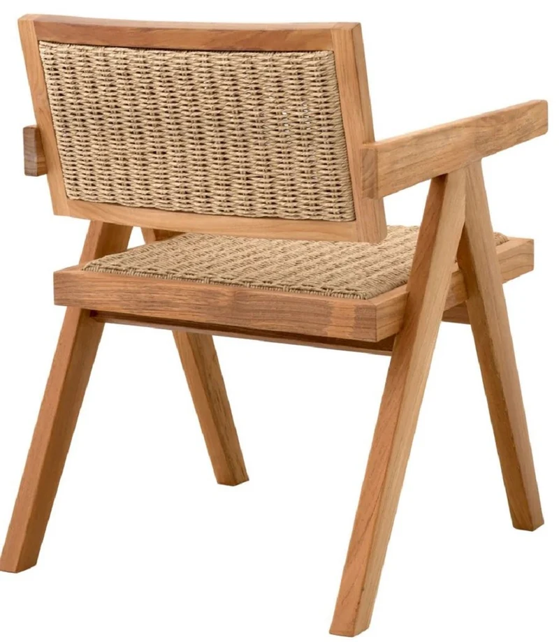 Casa Padrino Luxus Teakholz Esszimmer Stuhl mit Armlehnen Naturfarben 56 x 65,5 x H. 78 cm - Garten Stuhl - Terrassen Stuhl - Garten Möbel - Esszimmer Möbel - Luxus Teakholz Möbel