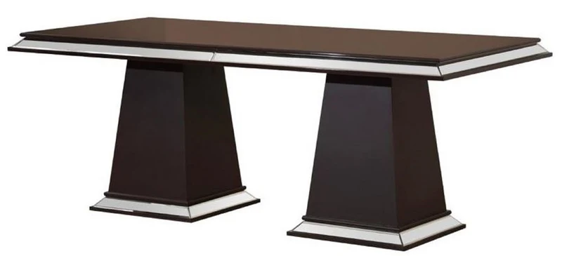 Casa Padrino Luxus Art Deco Esszimmer Set Cremeweiß / Dunkelbraun - 1 Verspiegelter Luxus Art Deco Esstisch & 6 Luxus Art Deco Esszimmerstühle - Luxus Art Deco Esszimmer Möbel