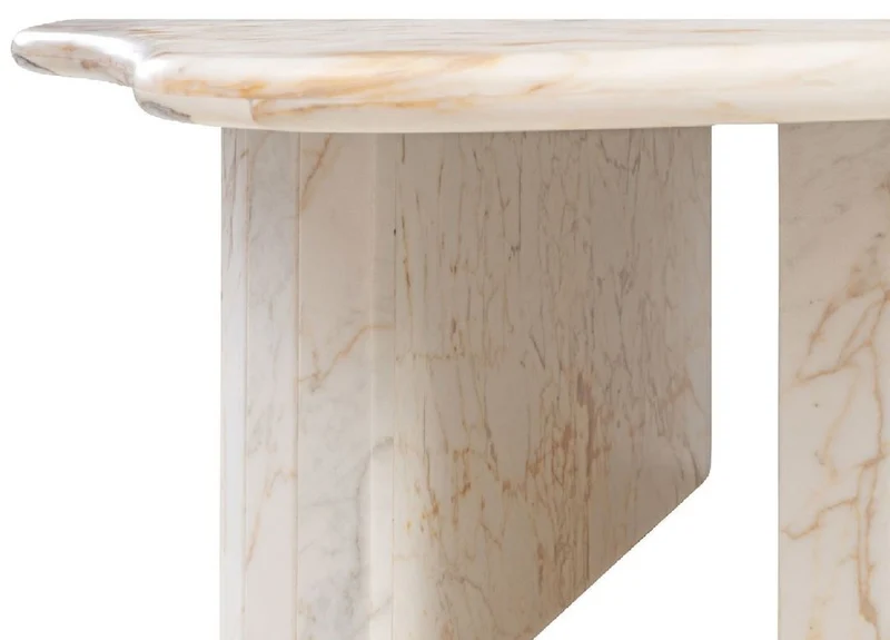 Casa Padrino Luxus Marmor Couchtisch Weiß-Beige 106 x 105 x H. 46,5 cm - Marmor Wohnzimmertisch - Wohnzimmer Möbel - Luxus Möbel - Marmor Möbel - Luxus Einrichtung