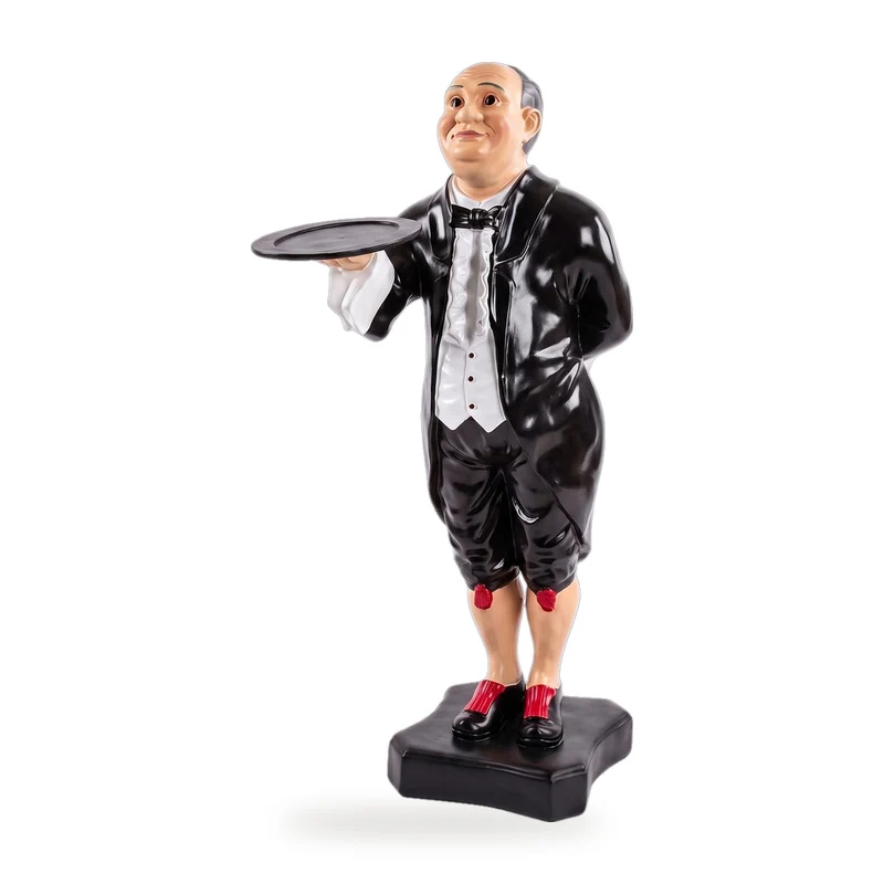 Casa Padrino Luxus Deko Figur Buttler Mehrfarbig 36 x 44 x H. 94 cm - Kunstharz Deko Skulptur - Deko Accessoires