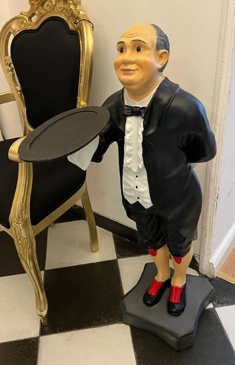 Casa Padrino Luxus Deko Figur Buttler Mehrfarbig 36 x 44 x H. 94 cm - Kunstharz Deko Skulptur - Deko Accessoires