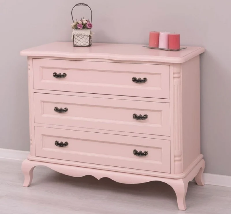Casa Padrino Landhausstil Kommode Rosa 110 x 48 x H. 89 cm - Massivholz Schrank mit 3 Schubladen - Landhausstil Schlafzimmer Möbel - Möbel im Landhausstil - Landhausstil Einrichtung